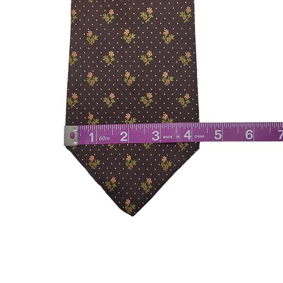 VINTAGE Neiman Marcus Brown and Floral Dotted Neck Tie - Picture 7 of 7